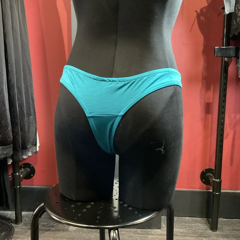 Mens Vintage 1980s Satin Jockstrap Thong Blue Shiny Dancer Stripper Small 55B